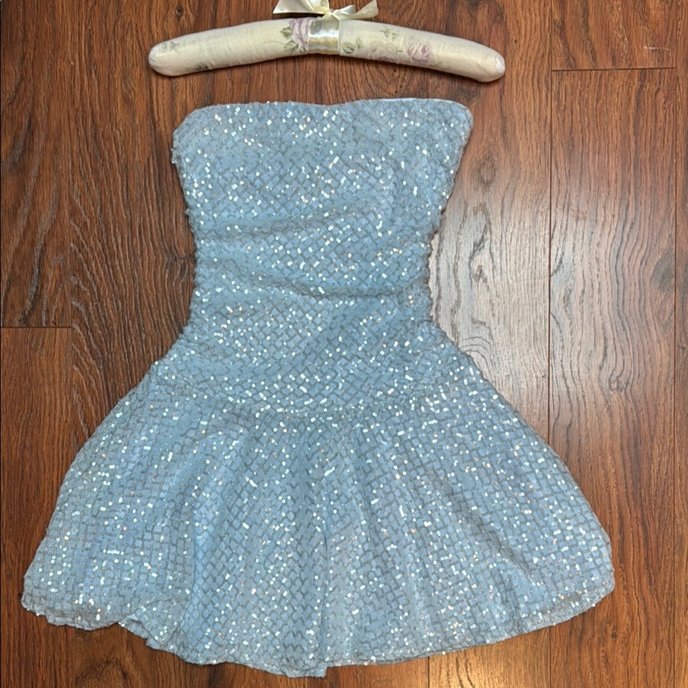 Cotton Candy LA Sequin Embellished Blue Strapless Mini Dress